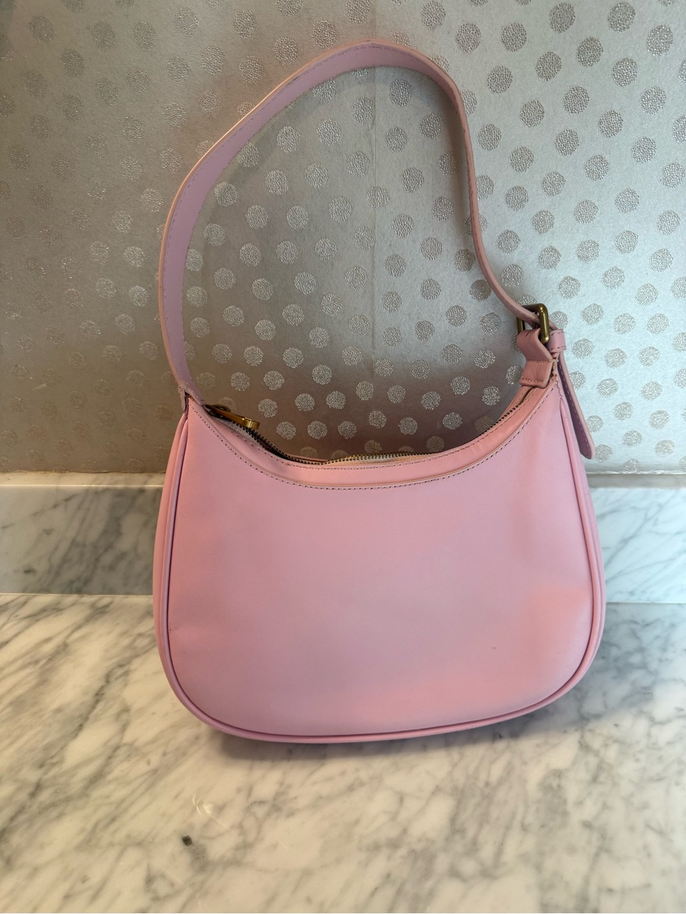 J.Crew Pink Leather Mini Hobo Shoulder Bag Y2K Crescent Purse Gold Hardware